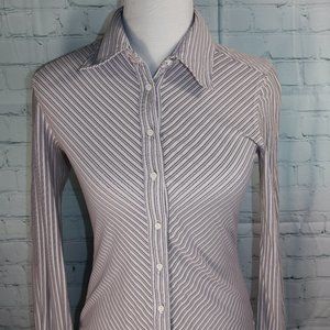 Express Purple, Black, and White Striped Button Down Dress Shirt, Size Medium